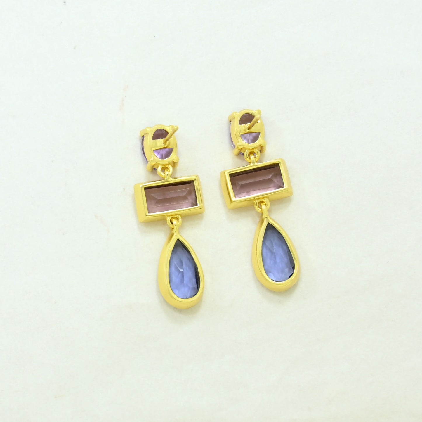 purple amethyst rhodolite tanzanite earring gold plated