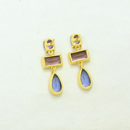 purple amethyst rhodolite tanzanite earring gold plated
