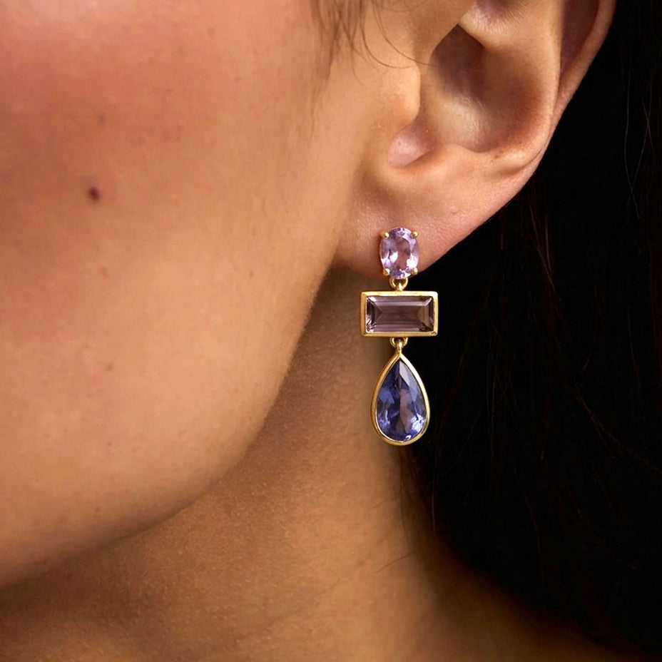 Tanzanite Rhodolite Earring Gold Plated