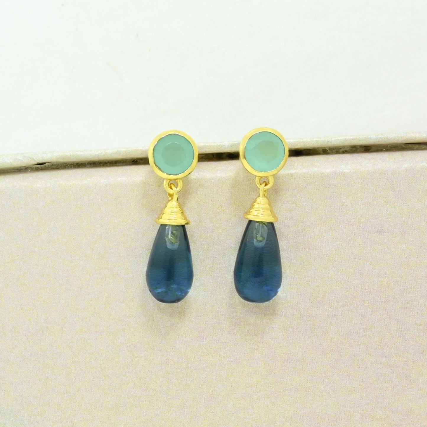 aquamarine london blue topaz earring gold filled