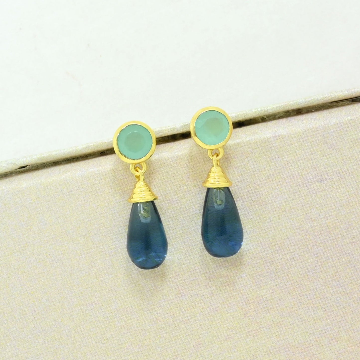 aquamarine london blue topaz earring gold filled