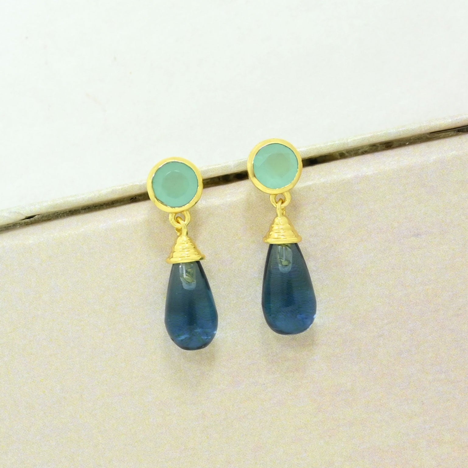 aquamarine london blue topaz earring gold filled