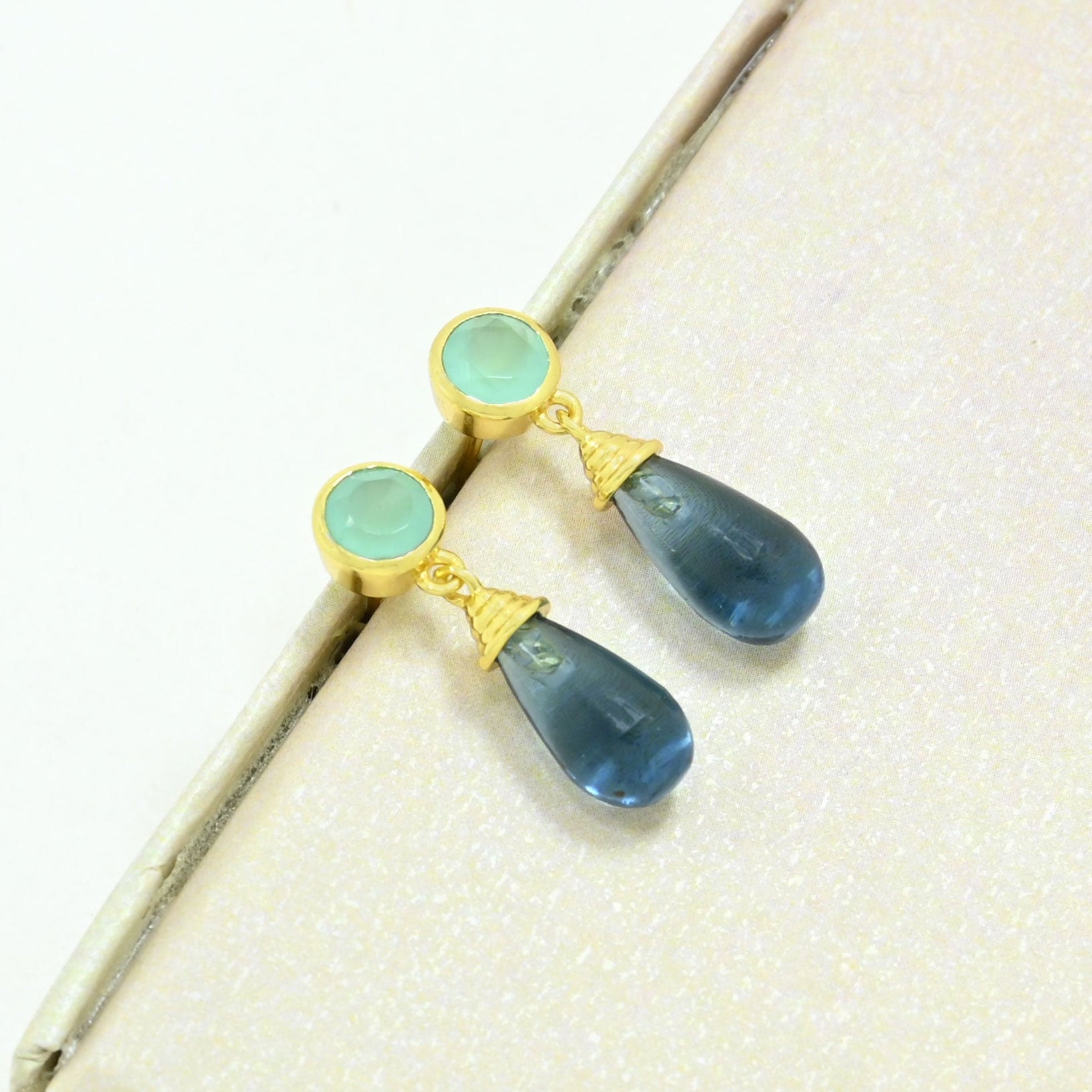 aquamarine london blue topaz earring gold filled