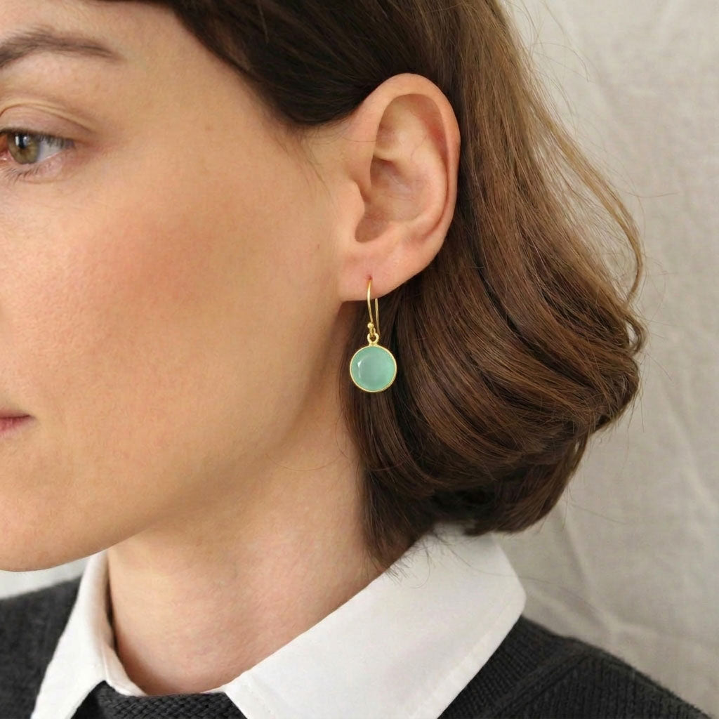 ROUND GEMSTONE EARRING - AQUA CHALCEDONY