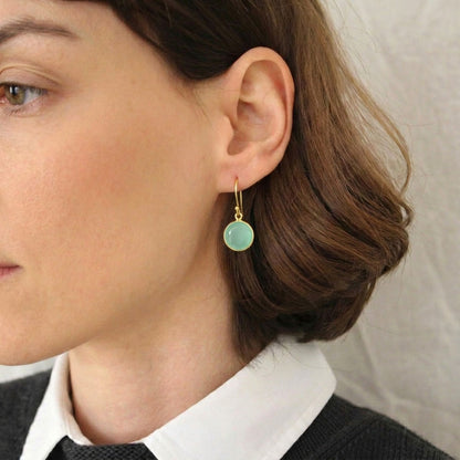 ROUND GEMSTONE EARRING - AQUA CHALCEDONY