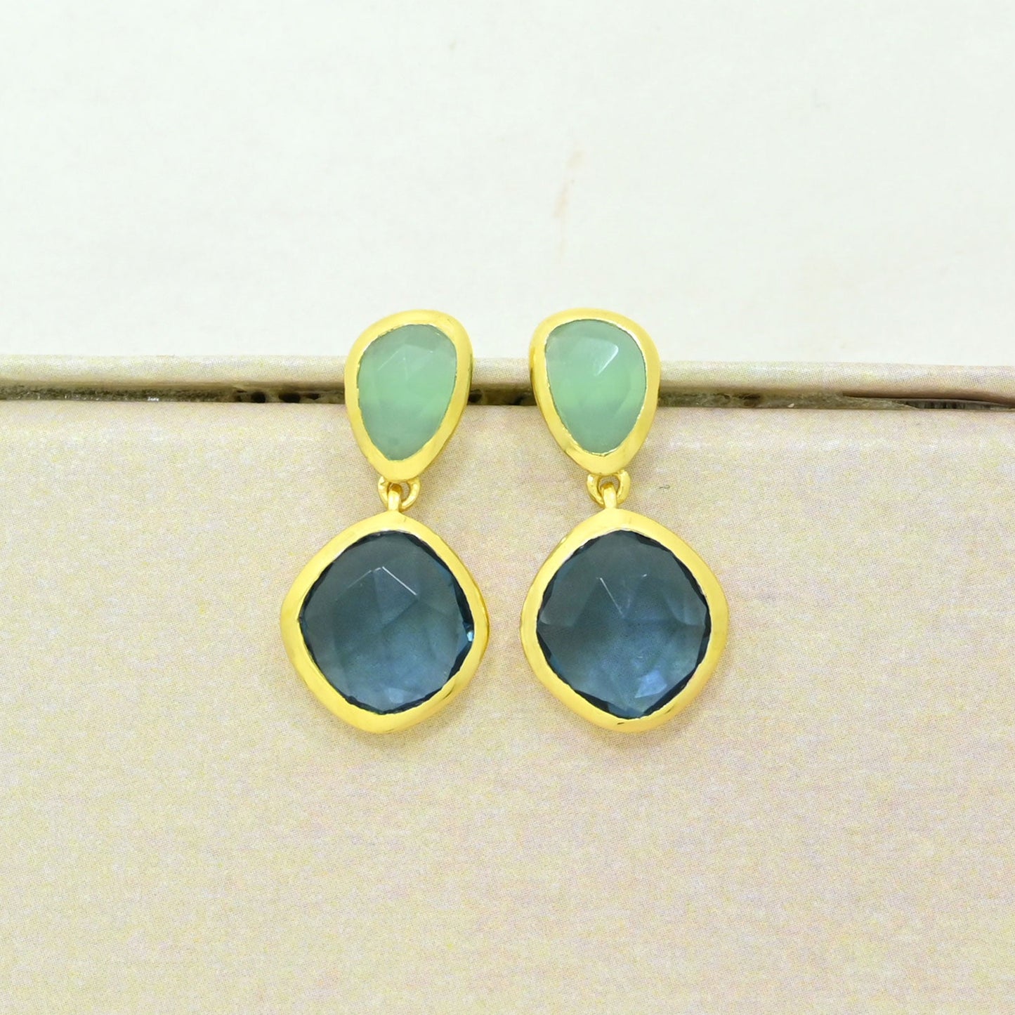 london blue topaz aquamarine earring gold plated