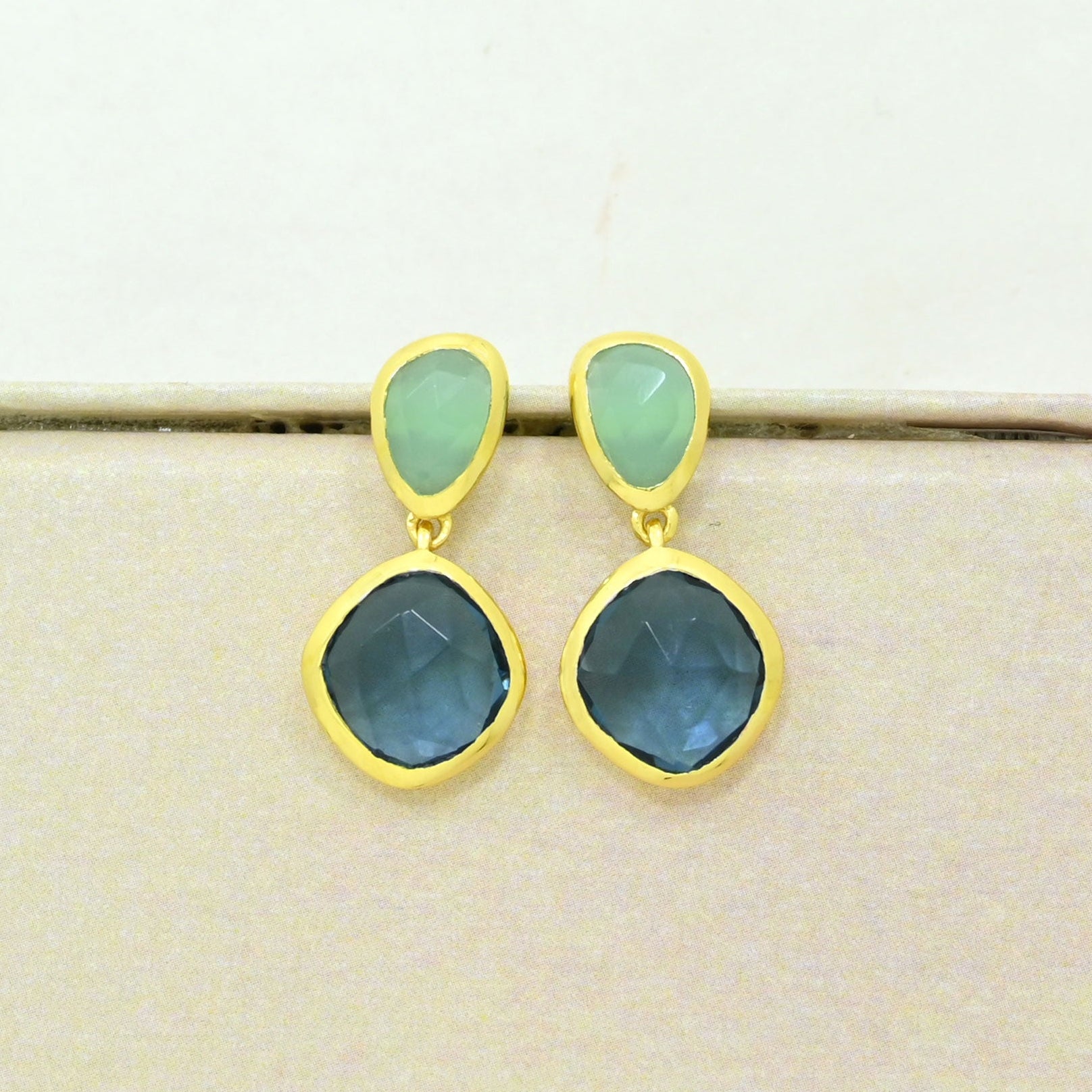 london blue topaz aquamarine earring gold plated