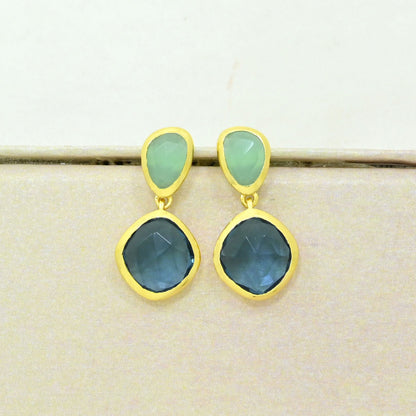 london blue topaz aquamarine earring gold plated