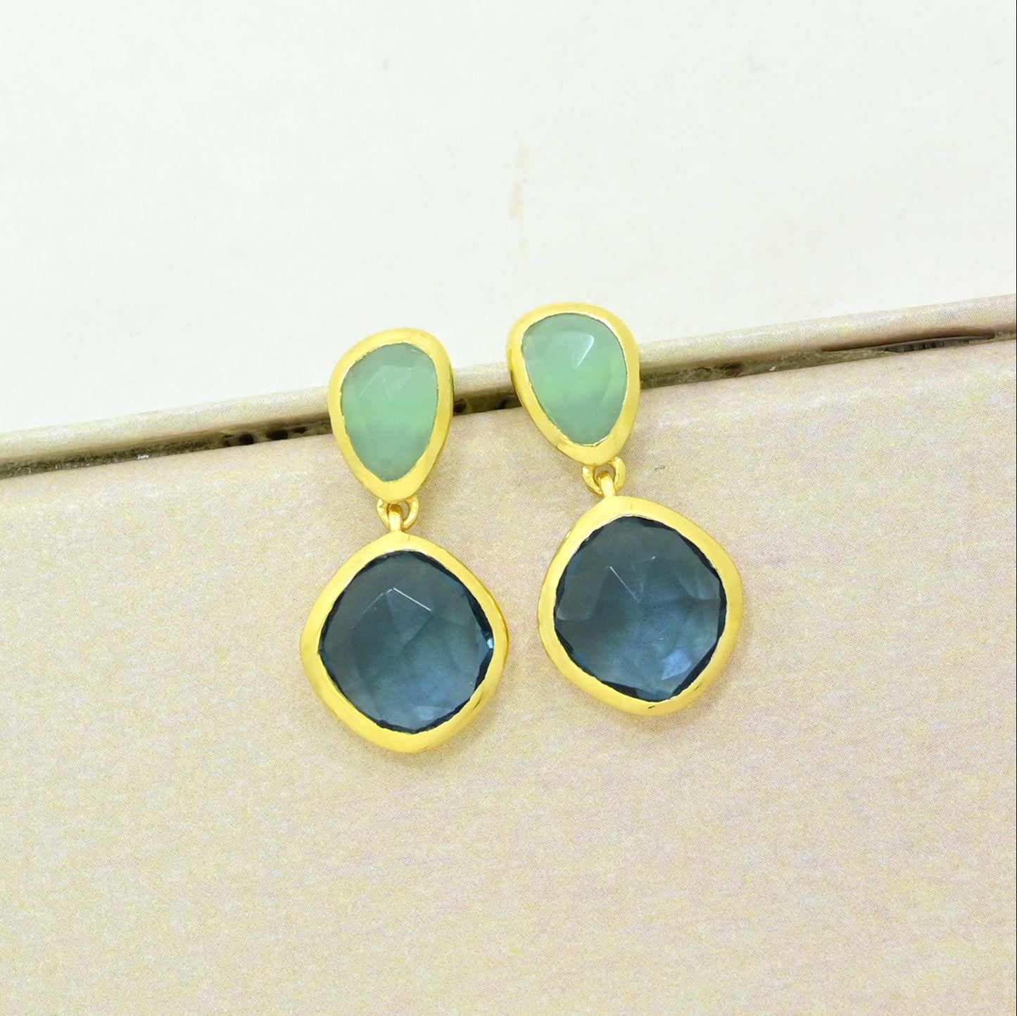 london blue topaz aquamarine earring gold plated