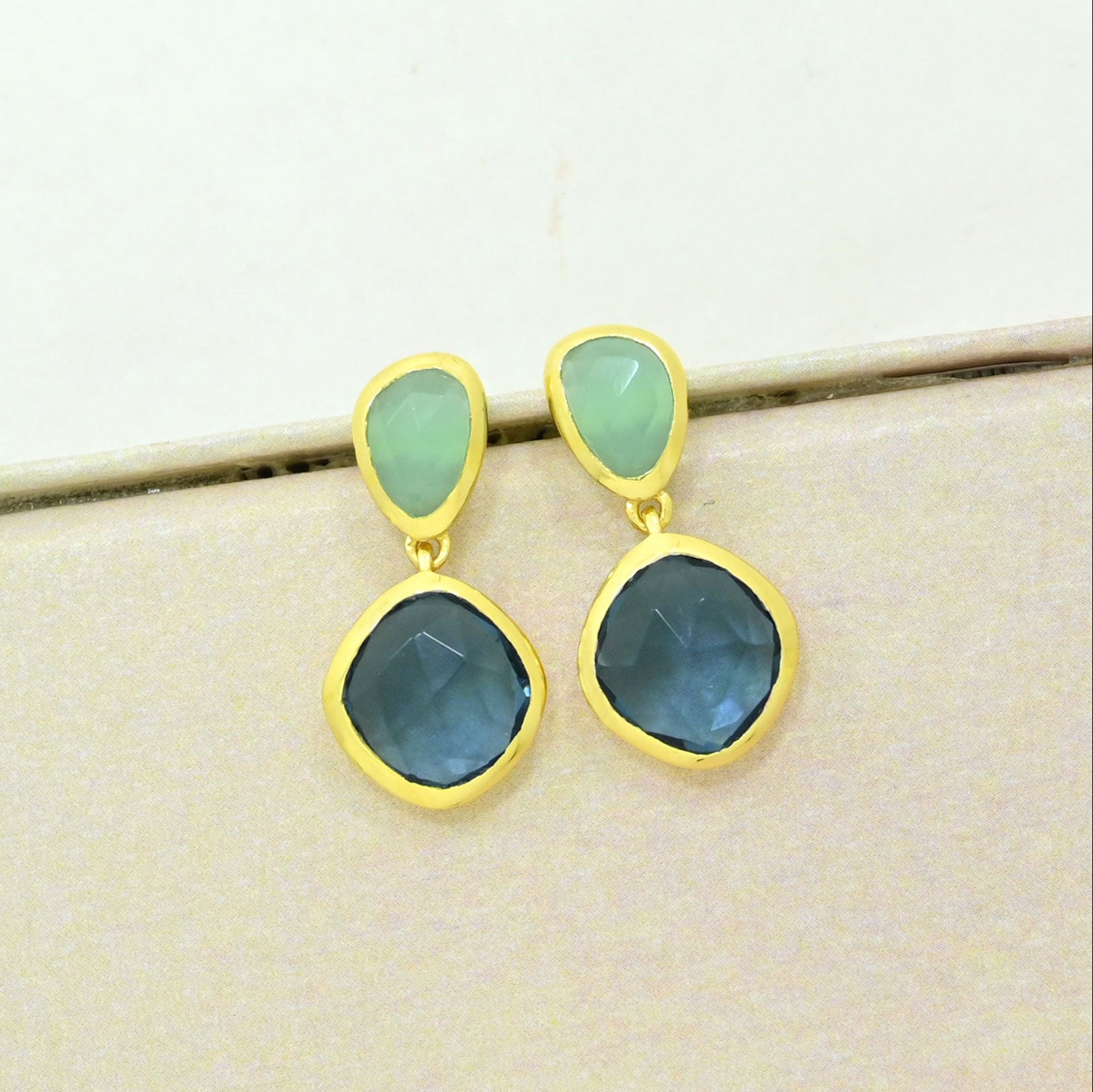 london blue topaz aquamarine earring gold plated