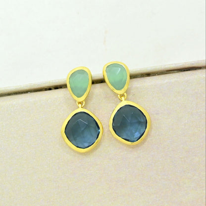 london blue topaz aquamarine earring gold plated