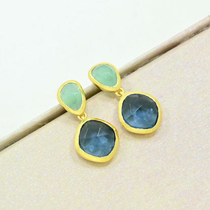 london blue topaz aquamarine earring gold plated