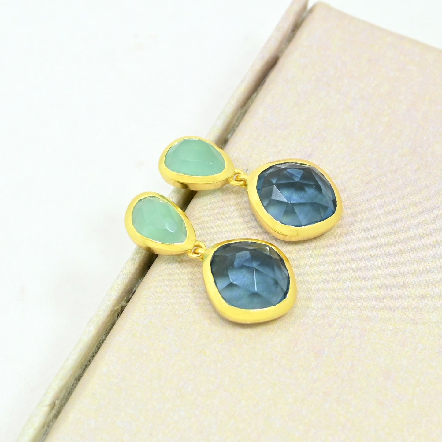 london blue topaz aquamarine earring gold plated