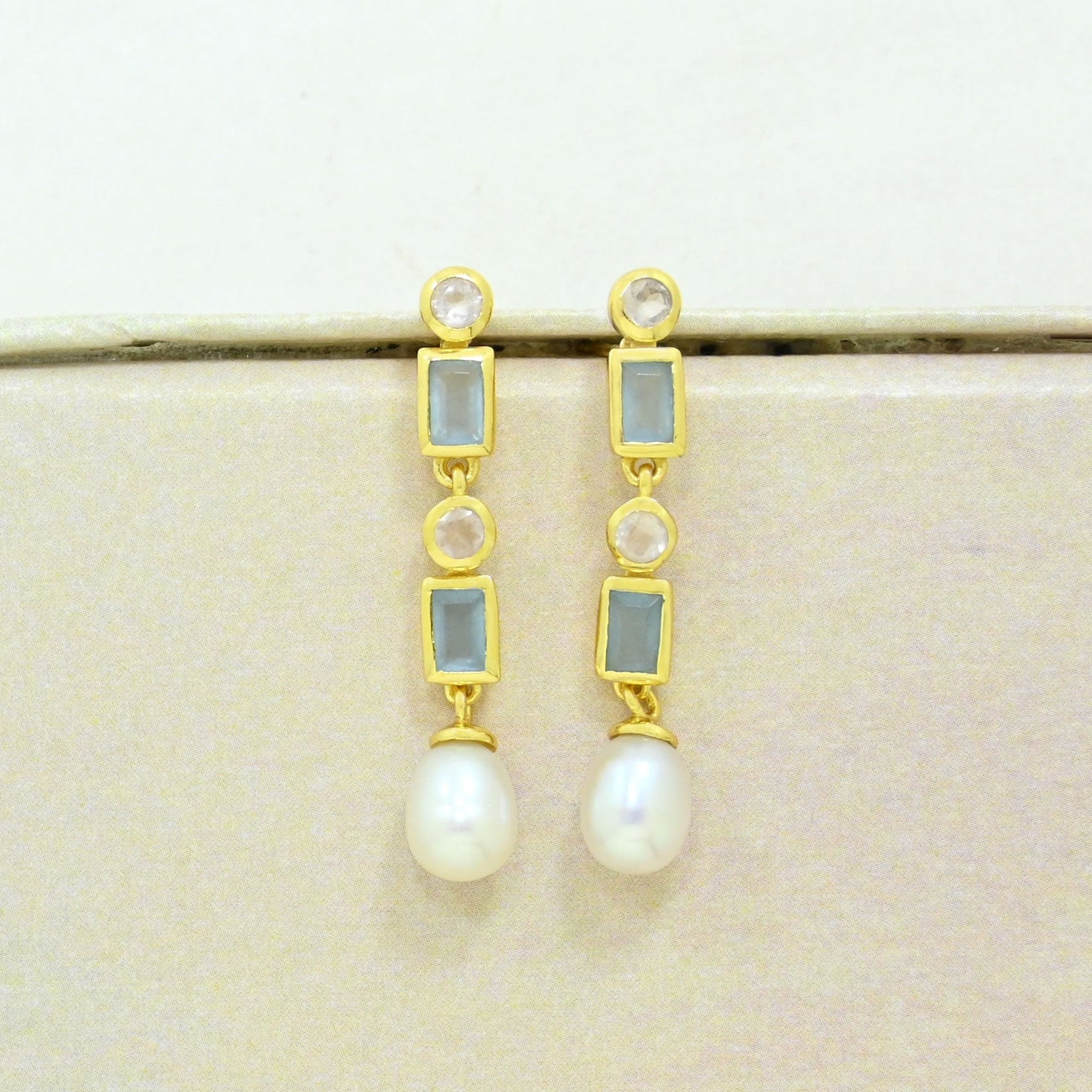 Aquamarine Pearl Earring Gold Filled