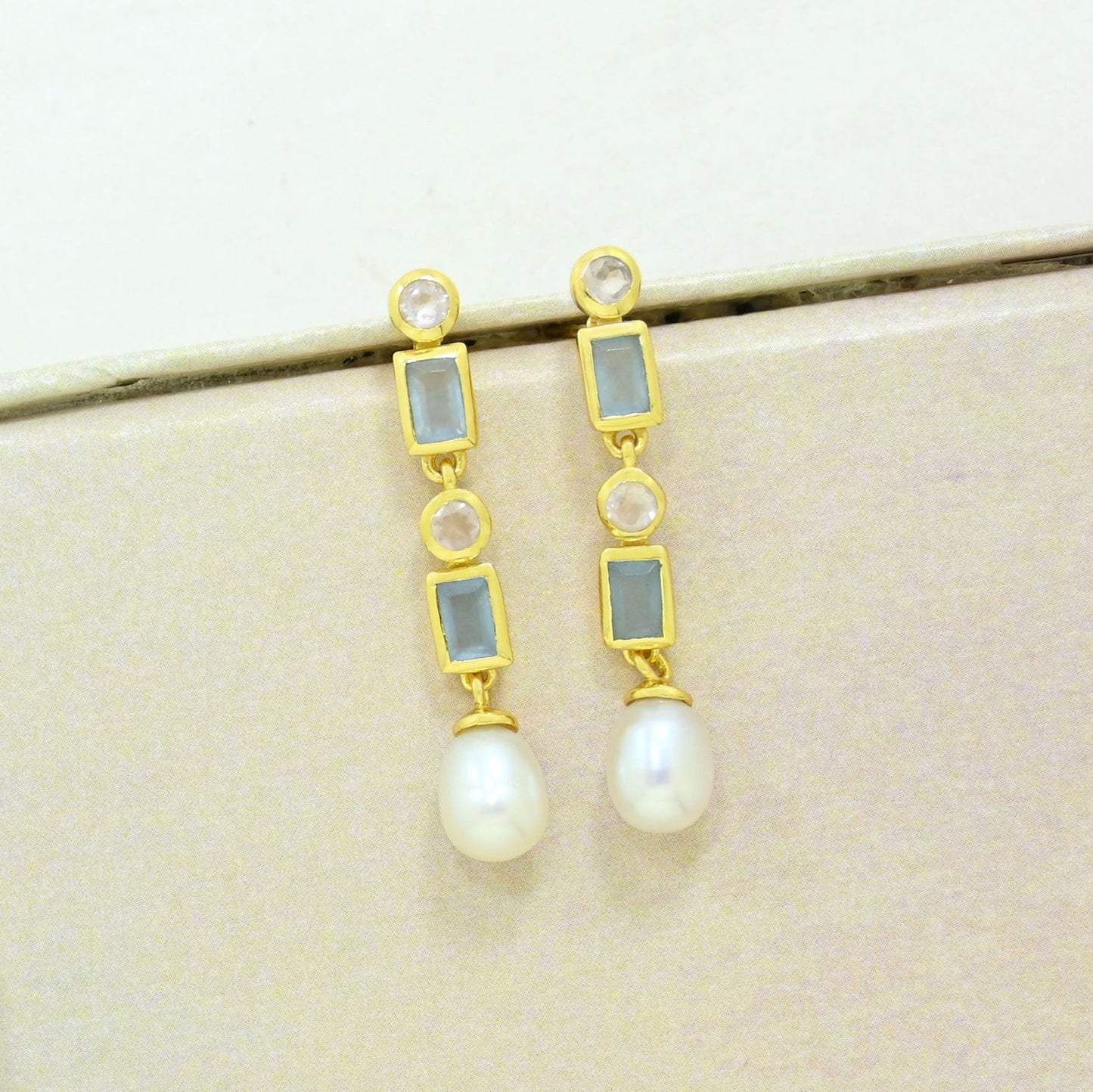 Aquamarine Pearl Earring Gold Filled
