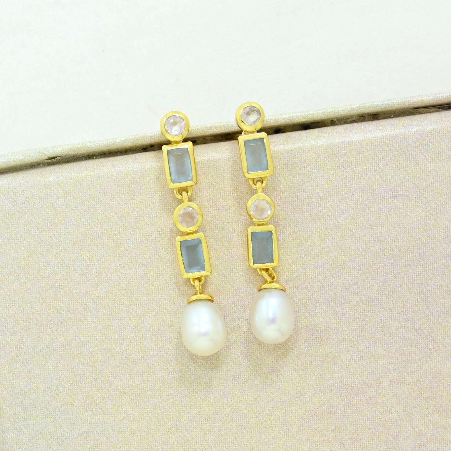Aquamarine Pearl Earring Gold Filled