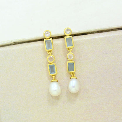 Aquamarine Pearl Earring Gold Filled