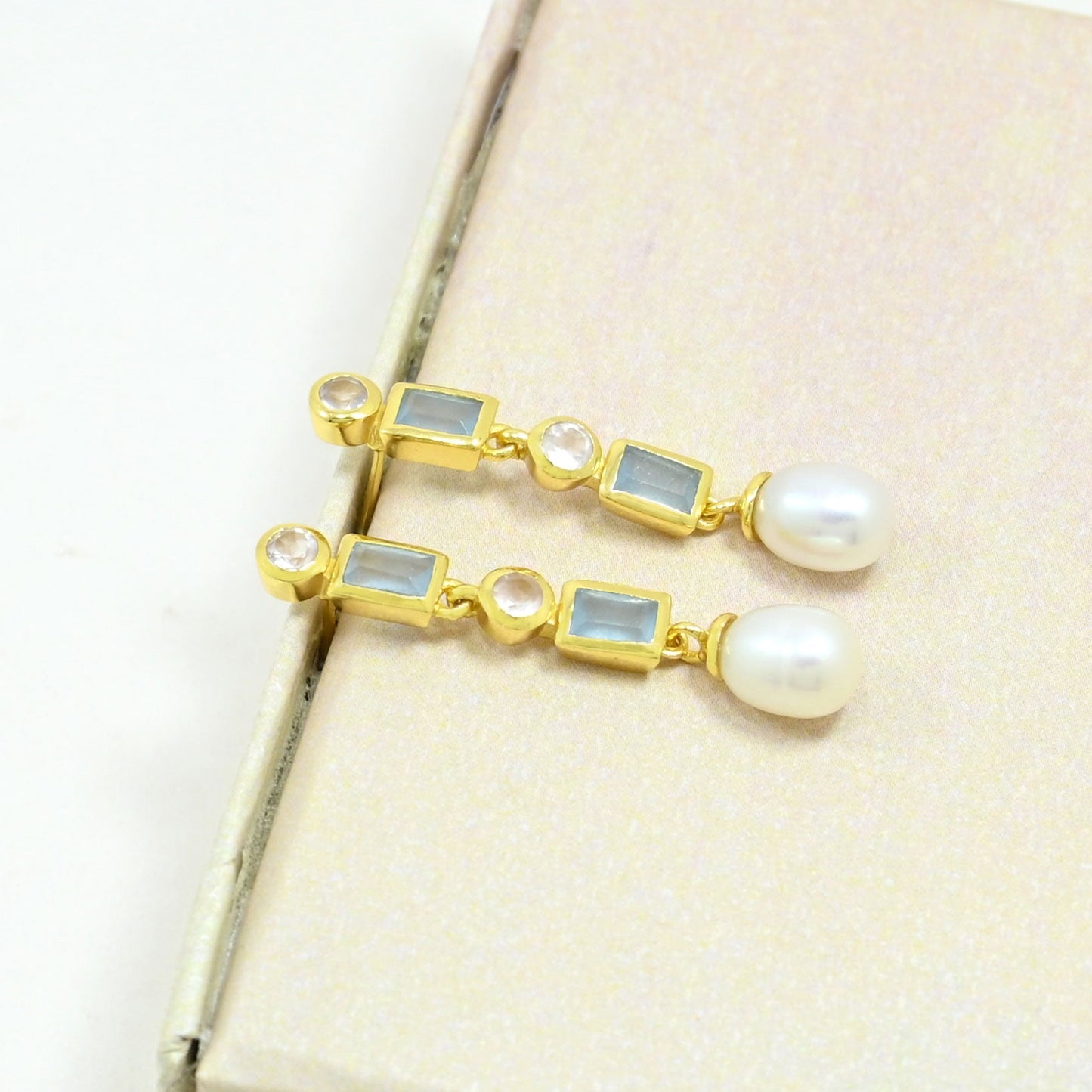 Aquamarine Pearl Earring Gold Filled