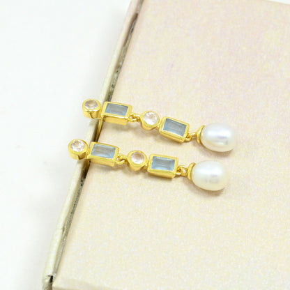 Aquamarine Pearl Earring Gold Filled