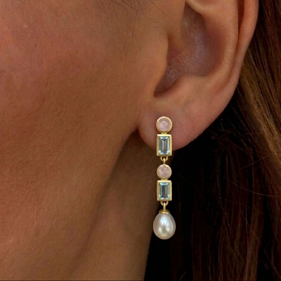 Pearl rose quartz earring gold plated