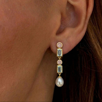 Pearl rose quartz earring gold plated