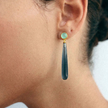 Aqua Chalcedony & London Blue Topaz Earring gold plated silver 925