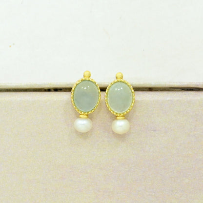 Aquamarine pearl stud earring gold plated