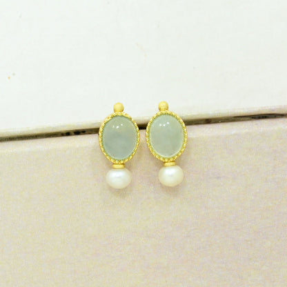 Aquamarine pearl stud earring gold plated