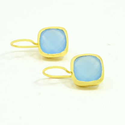 blue chalcedony earring gold plated