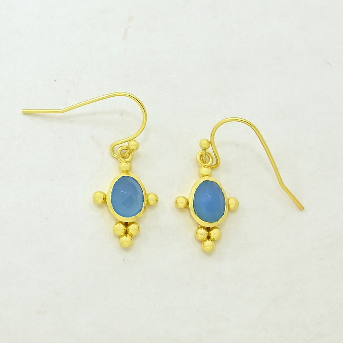 Blue Chalcedony Boho Earring Gold Plated