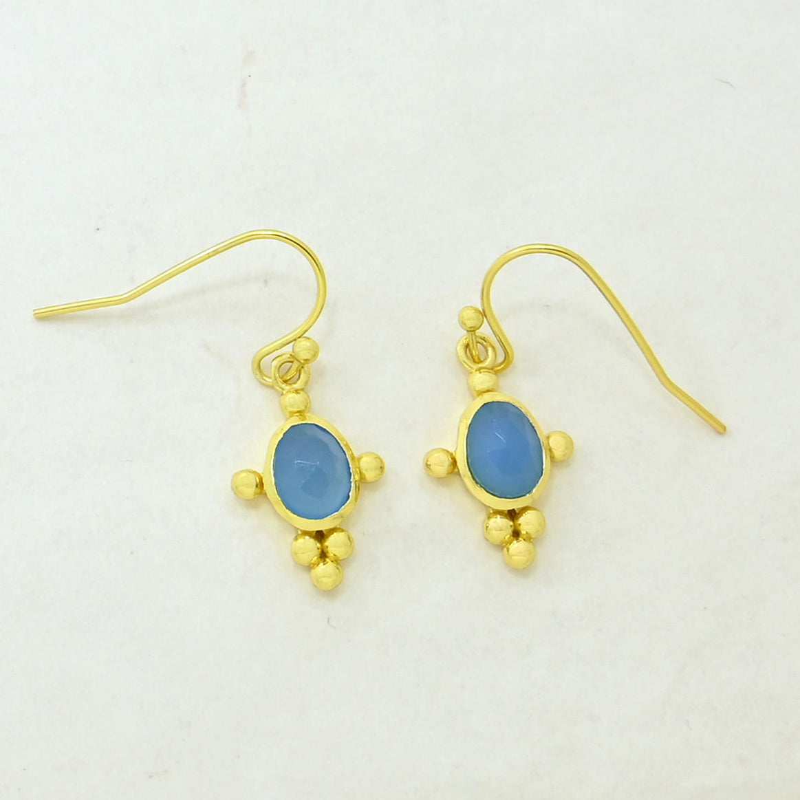 Blue Chalcedony Boho Earring Gold Plated