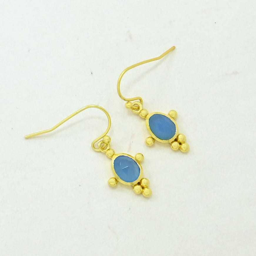 Blue Chalcedony Boho Earring Gold Plated
