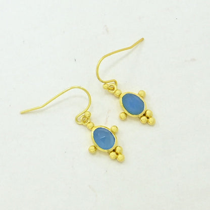 Blue Chalcedony Boho Earring Gold Plated