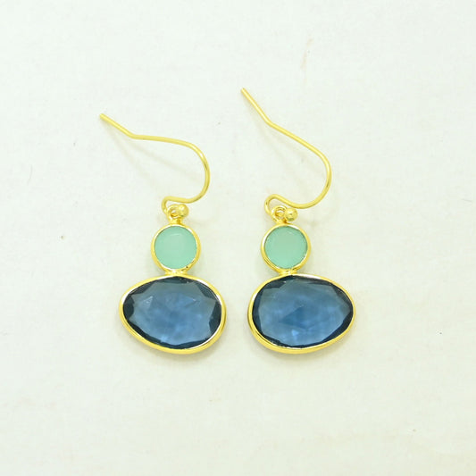  London Blue Topaz & Aquamarine Chalcedony Earring Gold Filled
