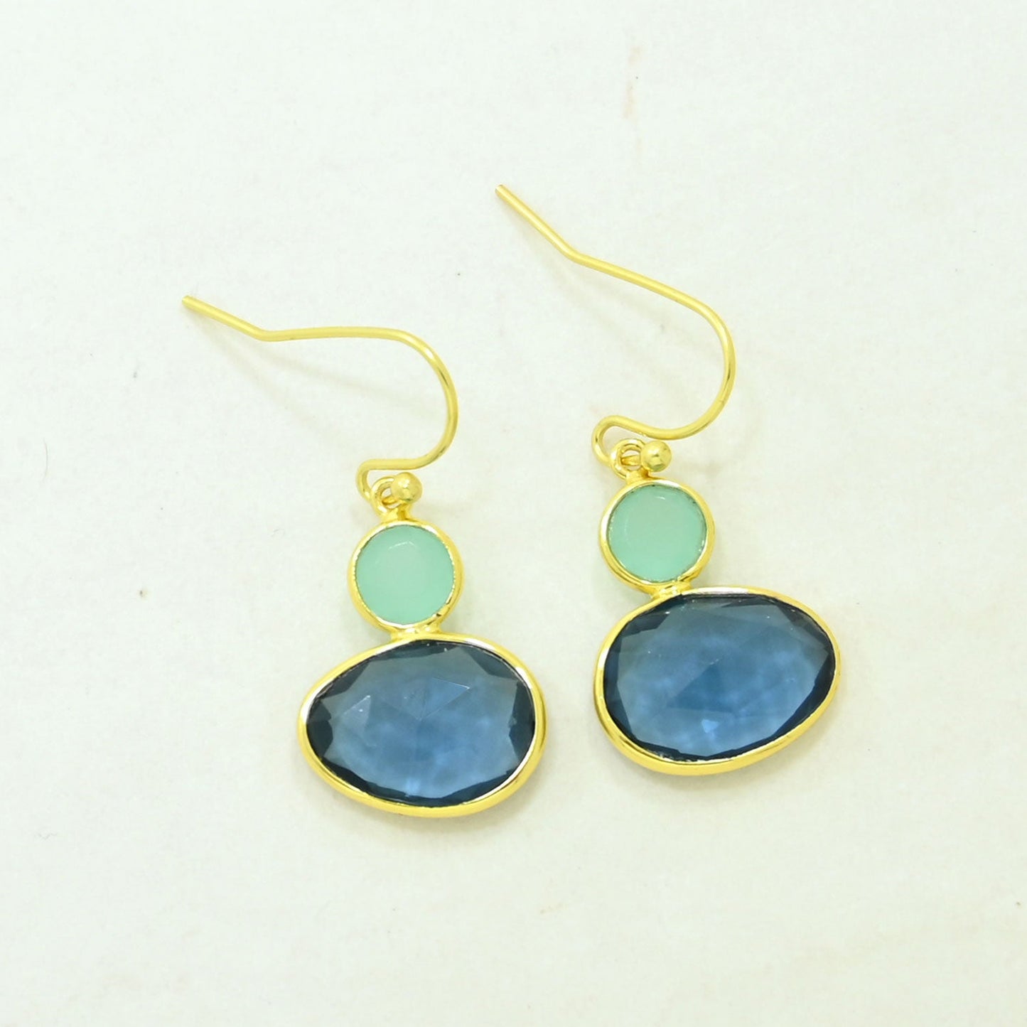  London Blue Topaz & Aquamarine Chalcedony Earring Gold Filled