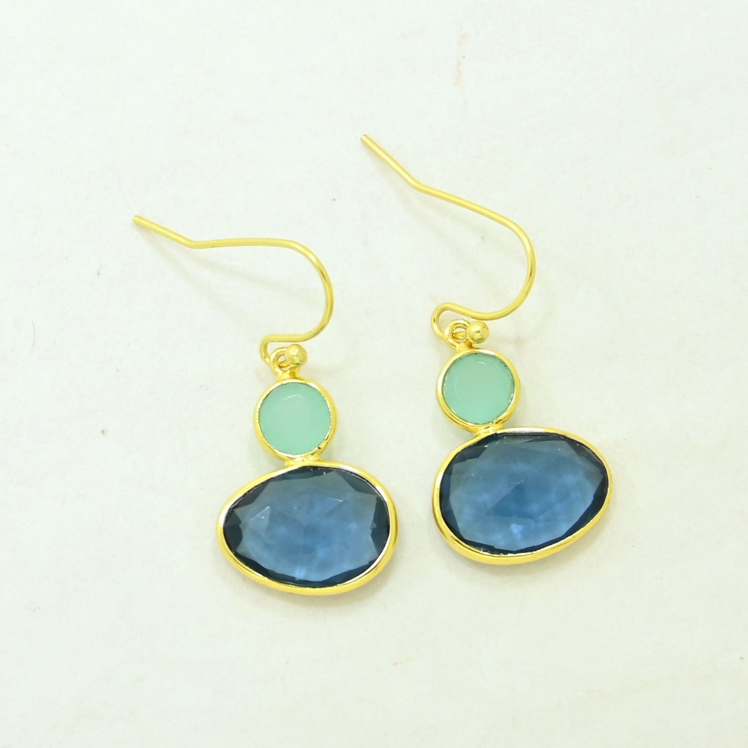  London Blue Topaz & Aquamarine Chalcedony Earring Gold Filled