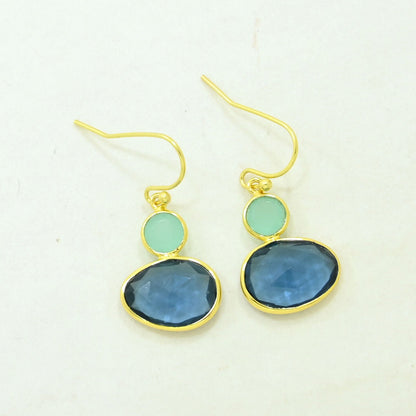  London Blue Topaz & Aquamarine Chalcedony Earring Gold Filled