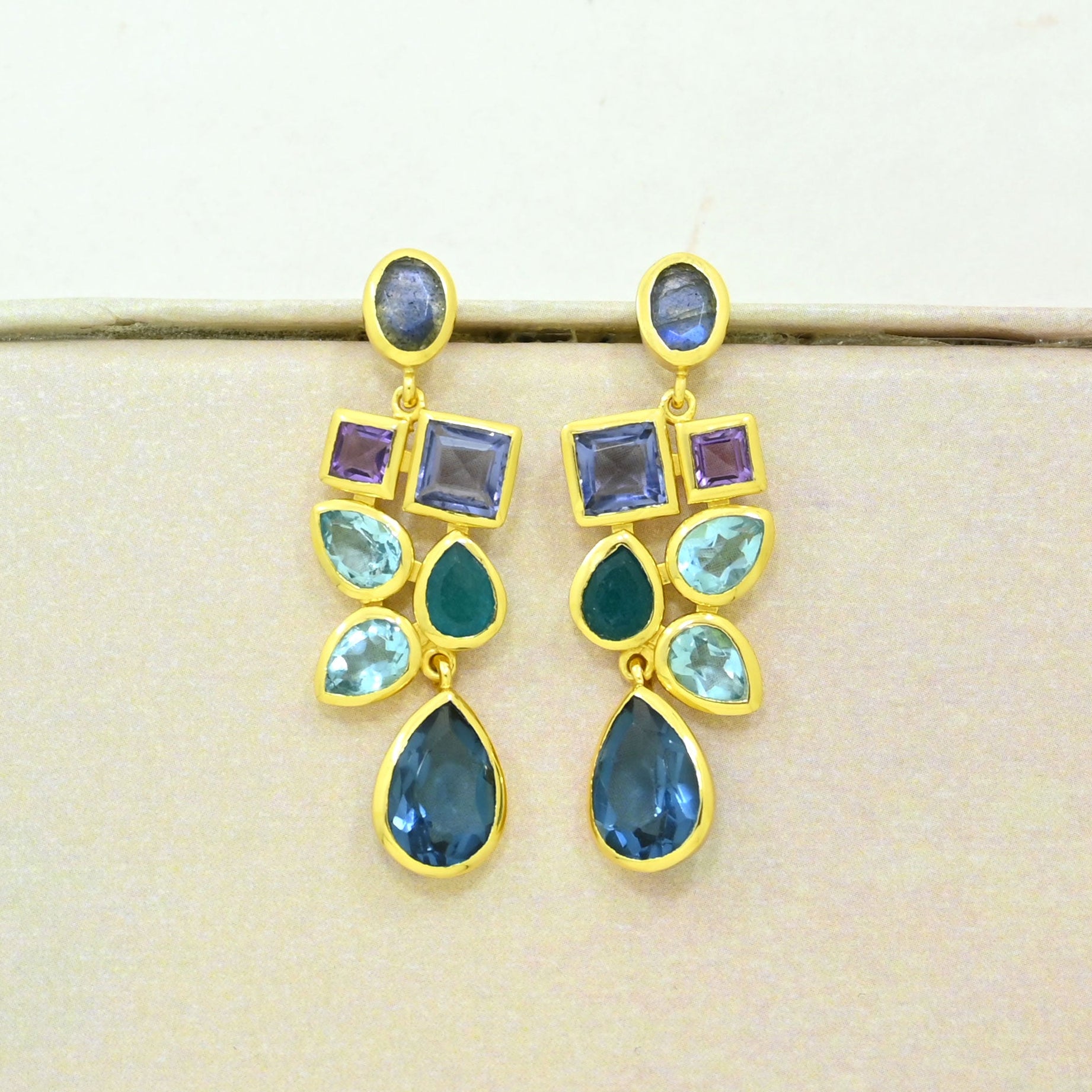 Labradorite Blue Topaz Earring Gold Filled