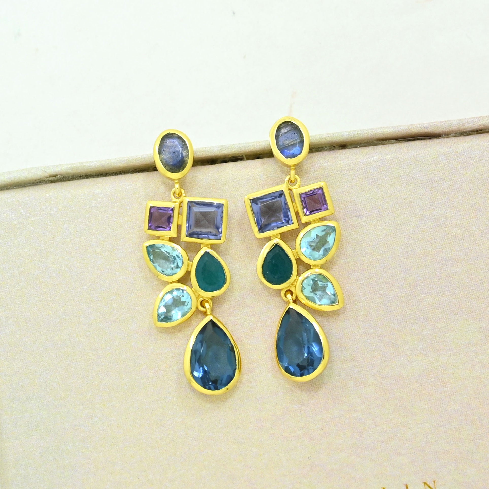 Labradorite Blue Topaz Earring Gold Filled