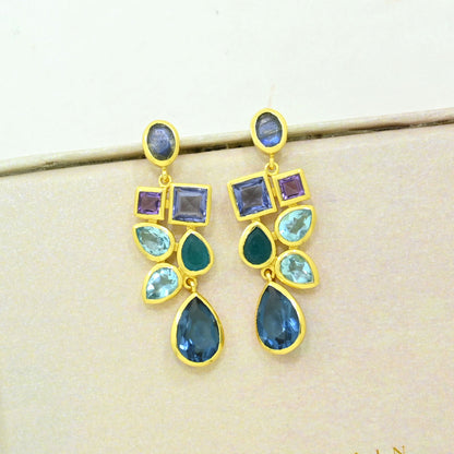 Labradorite Blue Topaz Earring Gold Filled