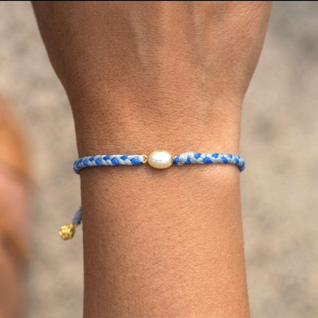 natural pearl blue braided bracelet