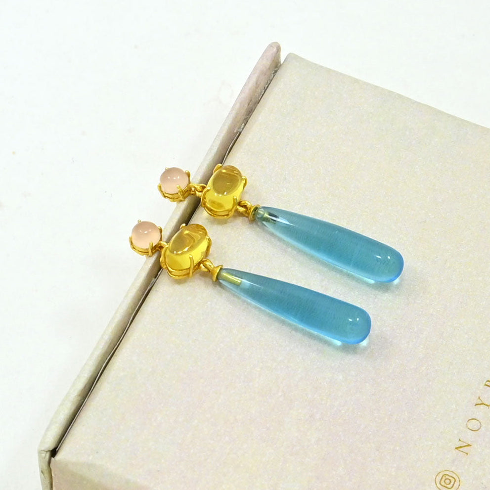 Blue Topaz & Citrine Earring Dangle Earring Silver 925