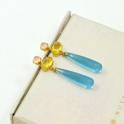 Blue Topaz & Citrine Earring Dangle Earring Silver 925