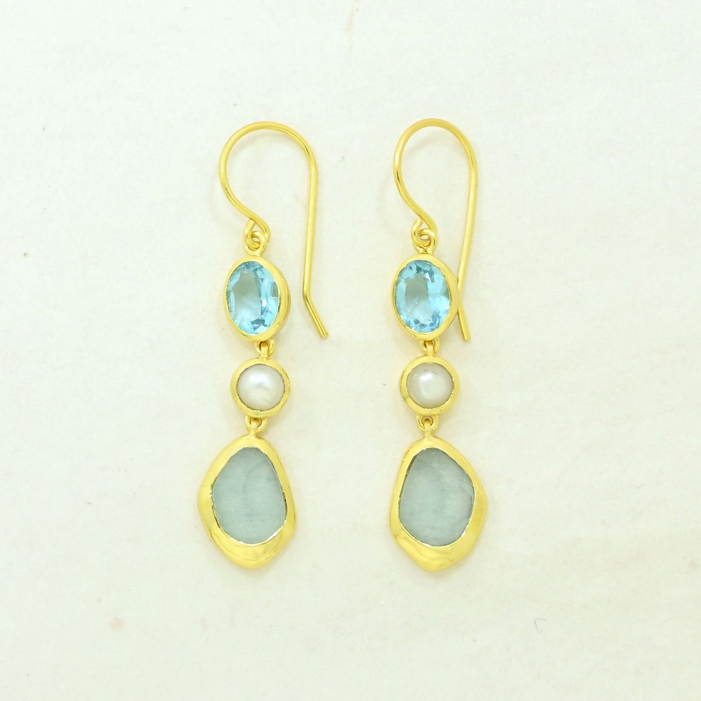 pearl blue topaz aquamarine earring gold filled