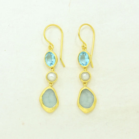 pearl blue topaz aquamarine earring gold filled
