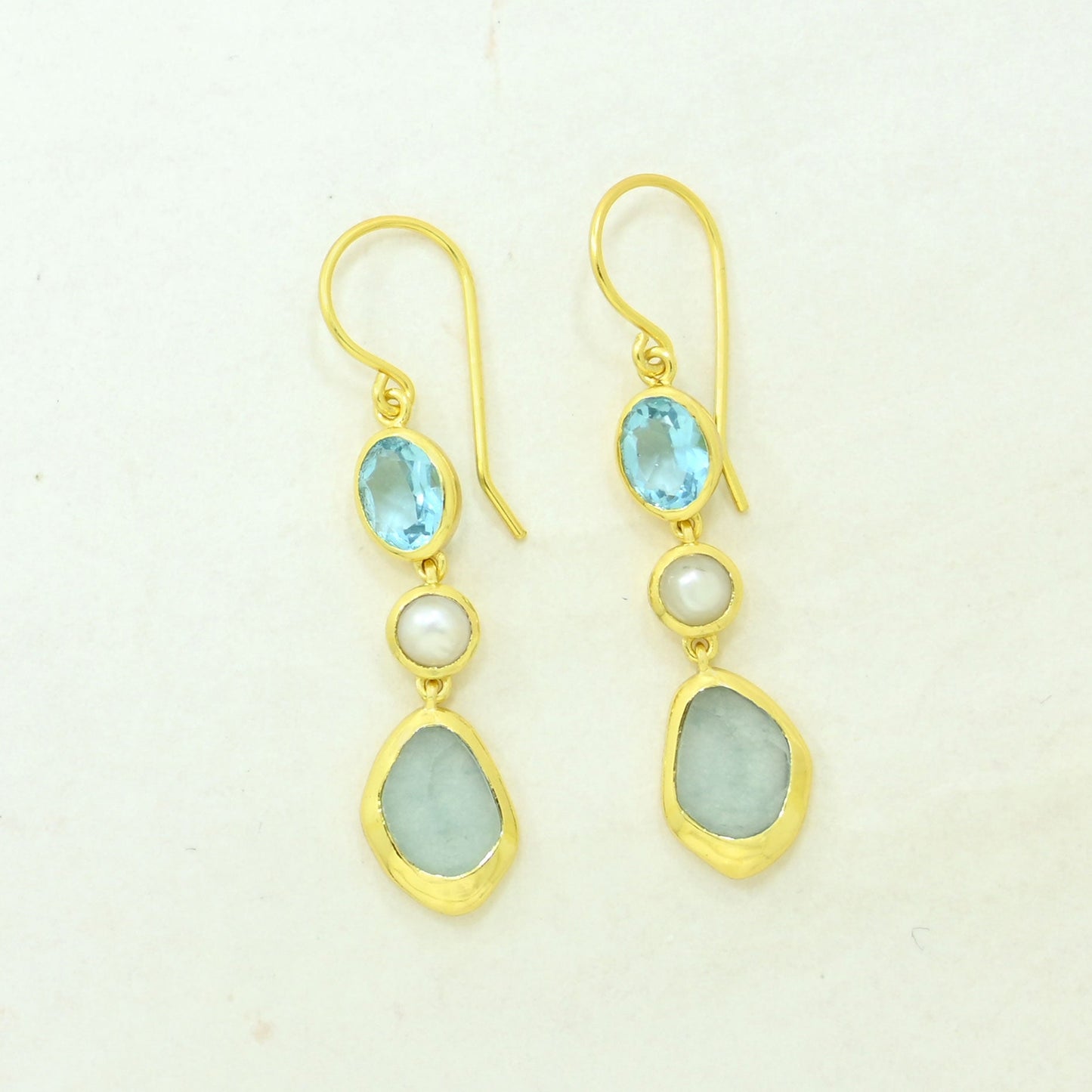 pearl blue topaz aquamarine earring gold filled