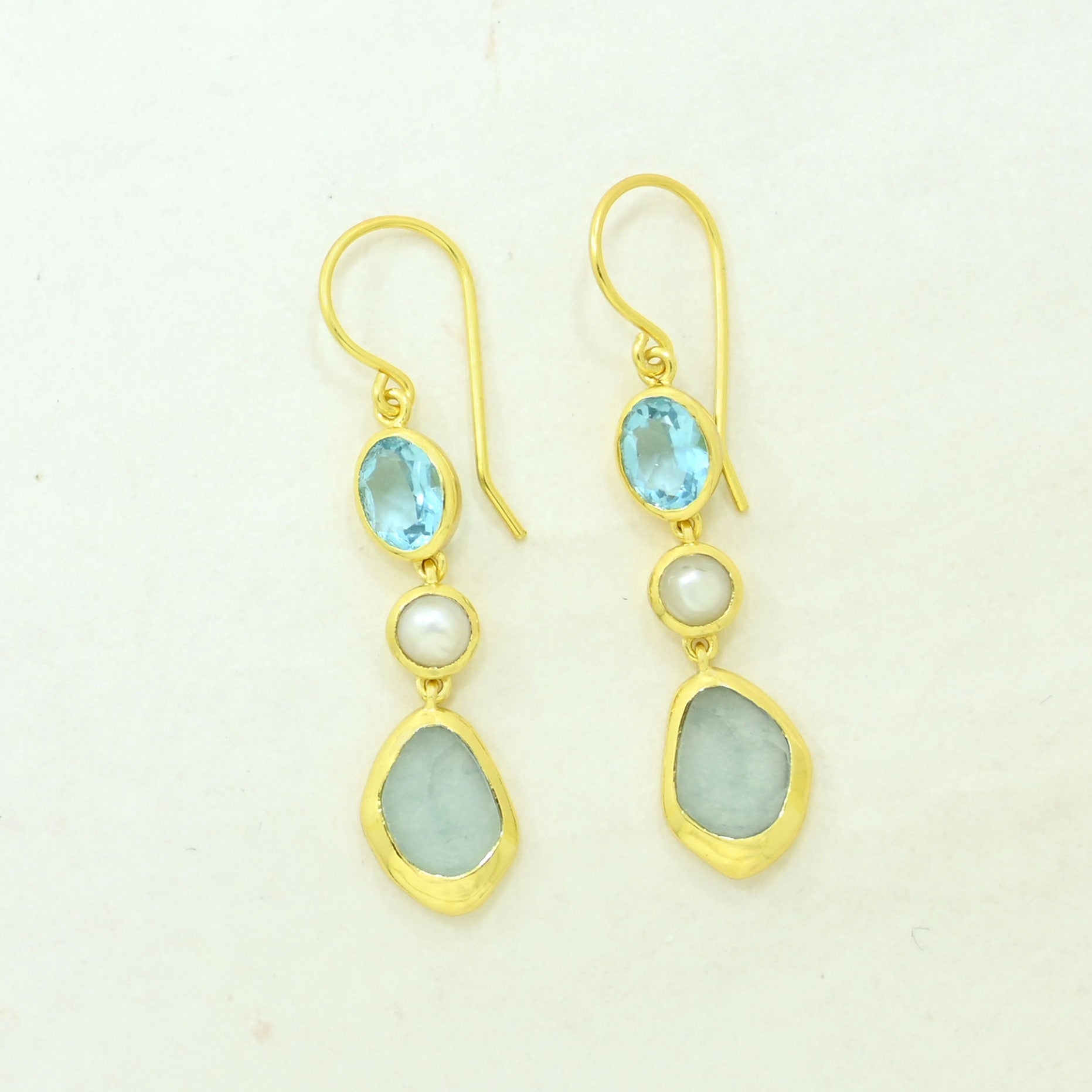 pearl blue topaz aquamarine earring gold filled