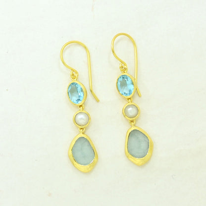 pearl blue topaz aquamarine earring gold filled