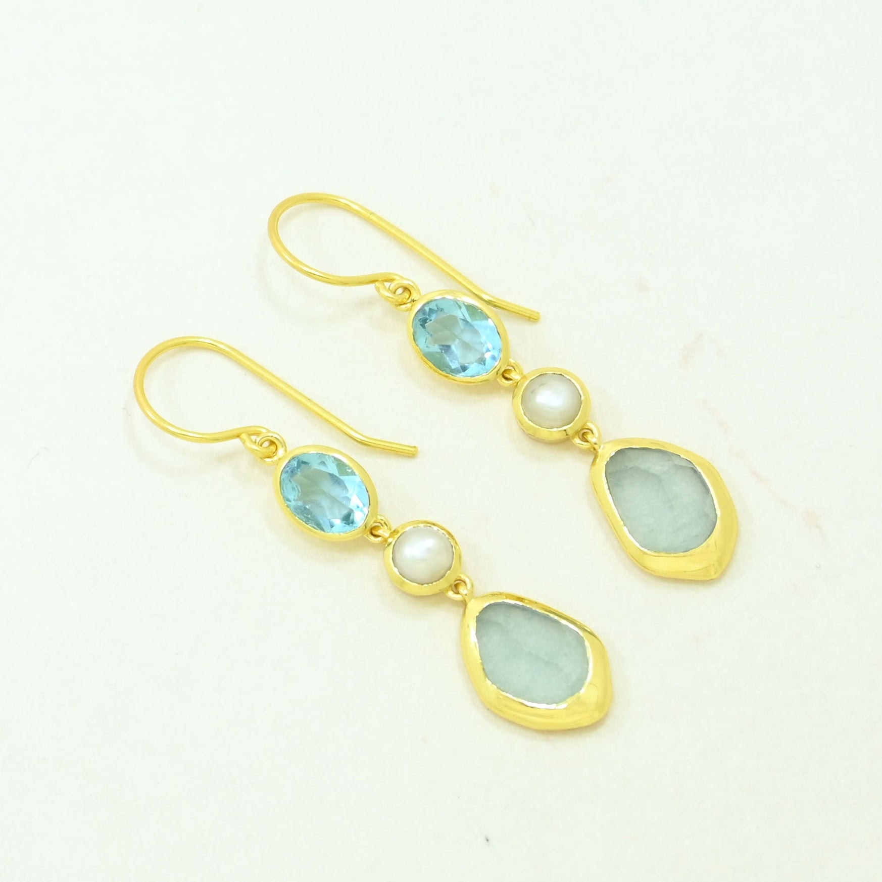 pearl blue topaz aquamarine earring gold filled