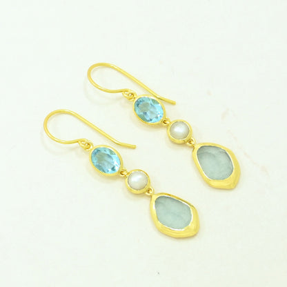 pearl blue topaz aquamarine earring gold filled